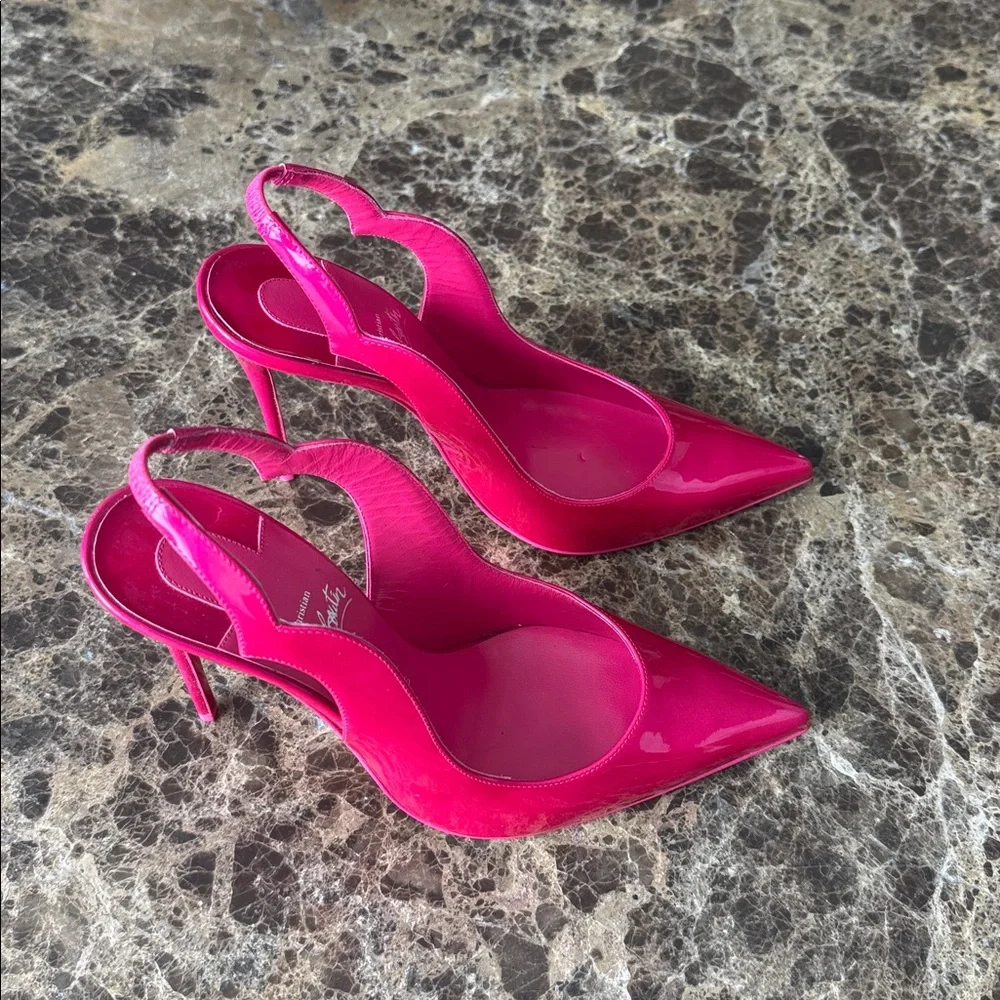 Christian Louboutin hot chick sling pinup pink patent scallop stiletto sz 39.5